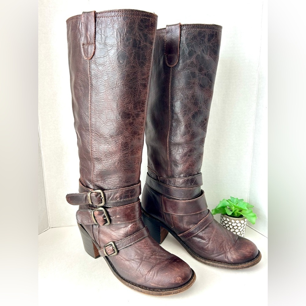 Steve Madden Bruce Brown Leather Riding Boots Tall Heeled Size 9 - Picture 5 of 8